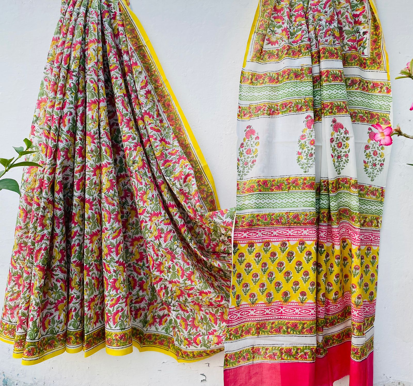Hand block print soft cotton saree with blouse